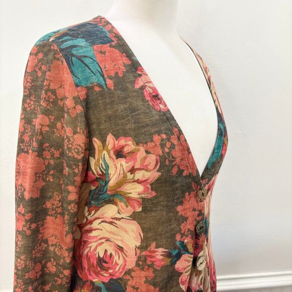 Amma Size M Cardigan Tunic Top Floral Patchwork Asymmetrical Boho FLAW READ - Picture 12 of 13